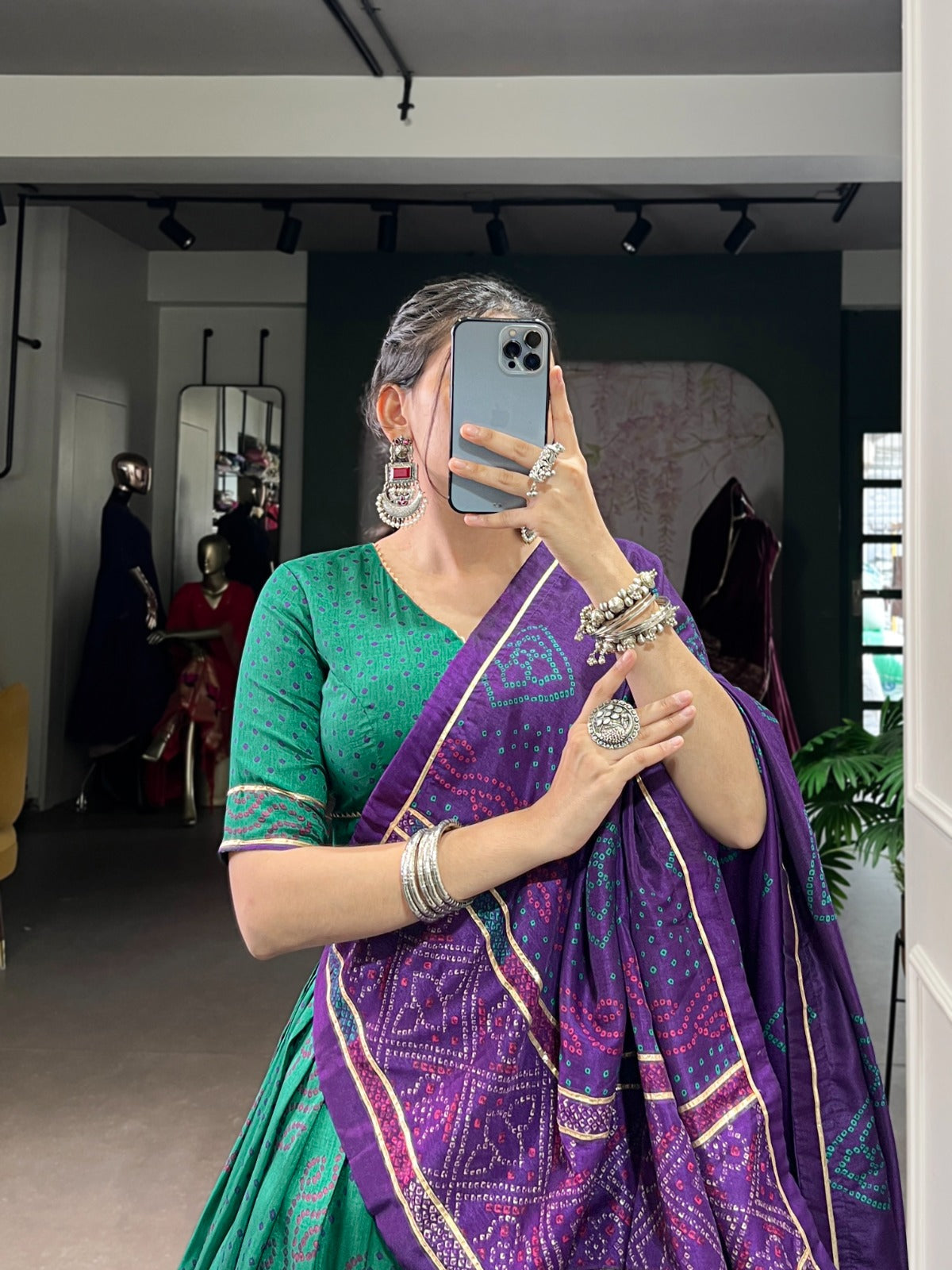 Lorenvalley Fashion Green Tasar Silk Bandhej Print With Gotta Patti Lace Touch Up Lehenga Choli with Dupatta
