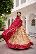 Evanik Offwhite Tassa Silk With Bandhej Print Lehenga Choli - Distacart
