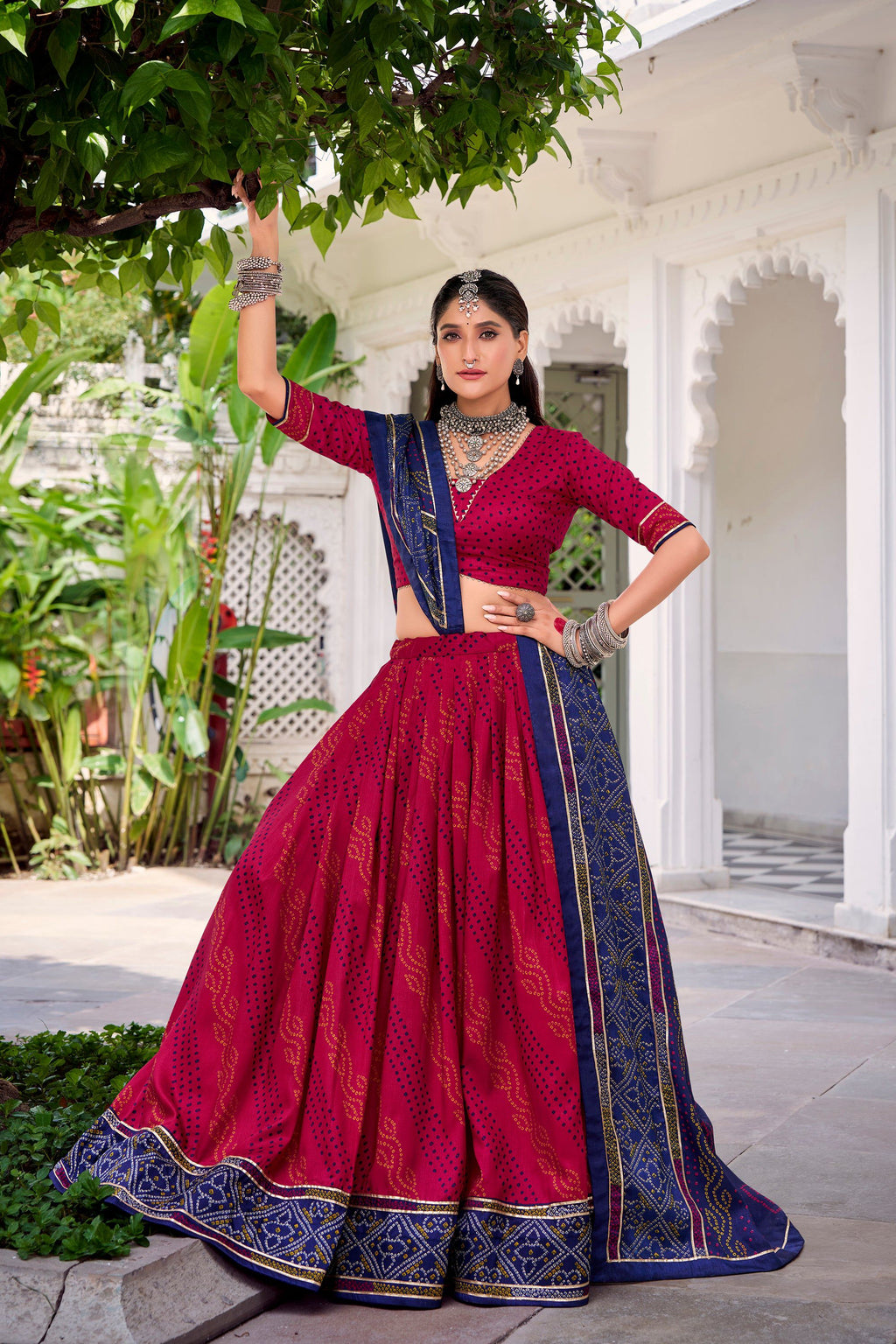 Lorenvalley Fashion Pink Tasar Silk Bandhej Print With Gotta Patti Lace Touch Up Lehenga Choli with Dupatta - Distacart