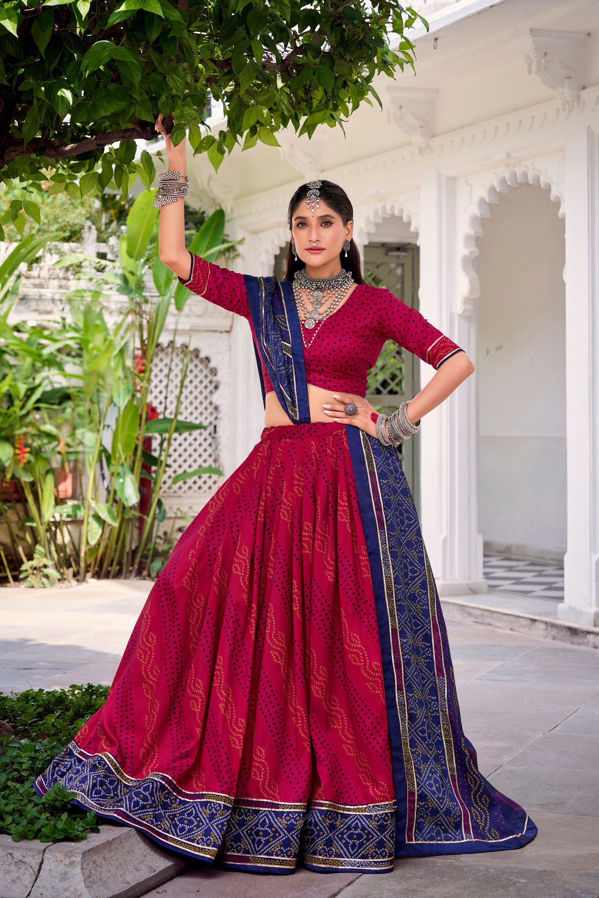 Lorenvalley Fashion Pink Tasar Silk Bandhej Print With Gotta Patti Lace Touch Up Lehenga Choli with Dupatta - Distacart