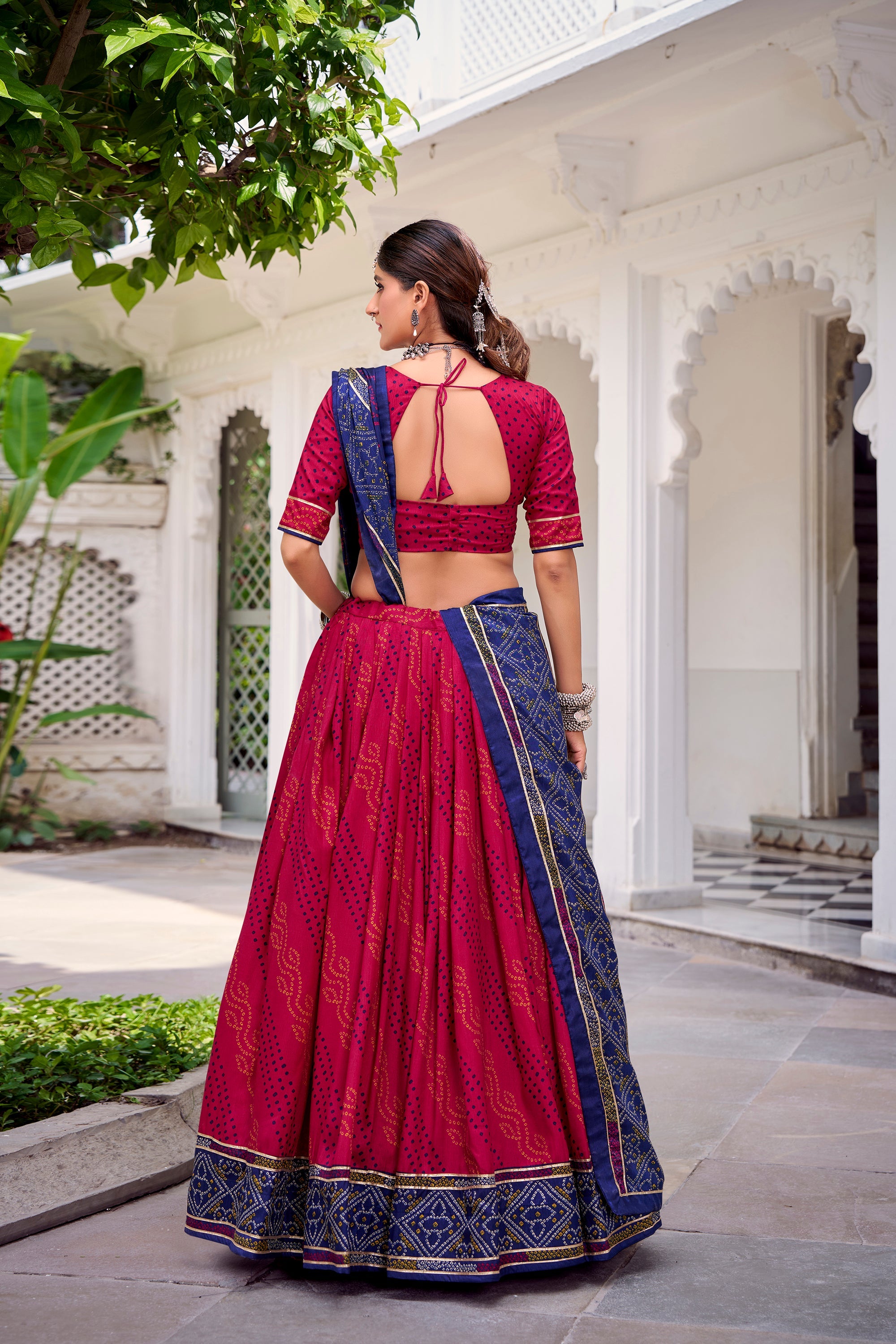 Lorenvalley Fashion Pink Tasar Silk Bandhej Print With Gotta Patti Lace Touch Up Lehenga Choli with Dupatta - Distacart