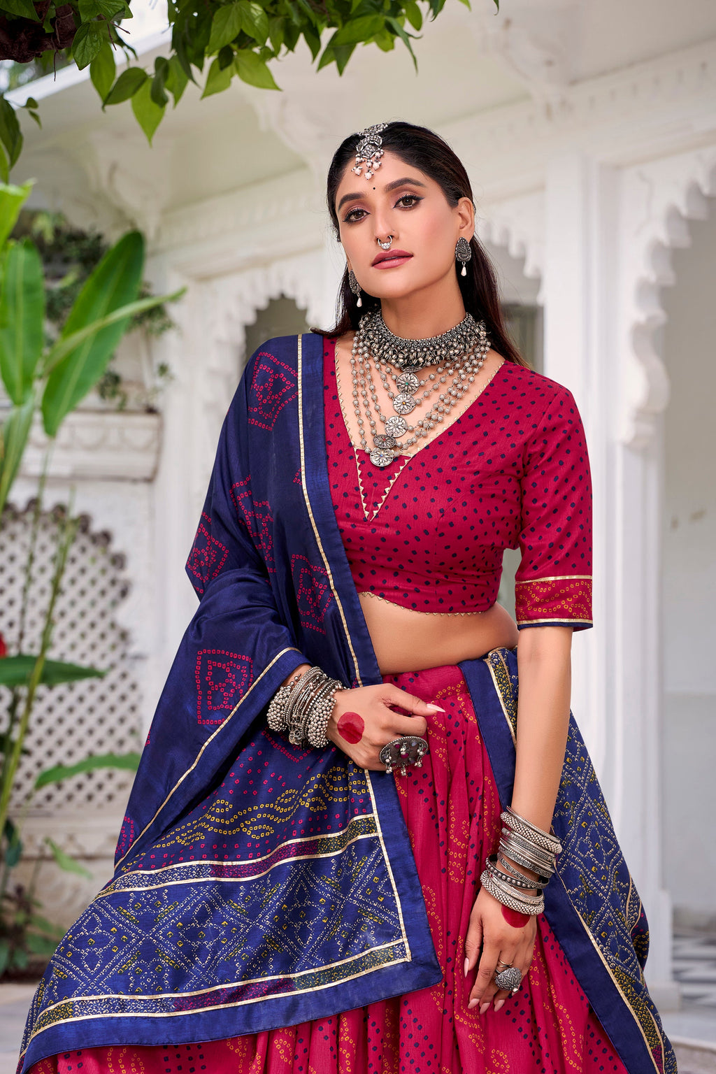 Lorenvalley Fashion Pink Tasar Silk Bandhej Print With Gotta Patti Lace Touch Up Lehenga Choli with Dupatta - Distacart
