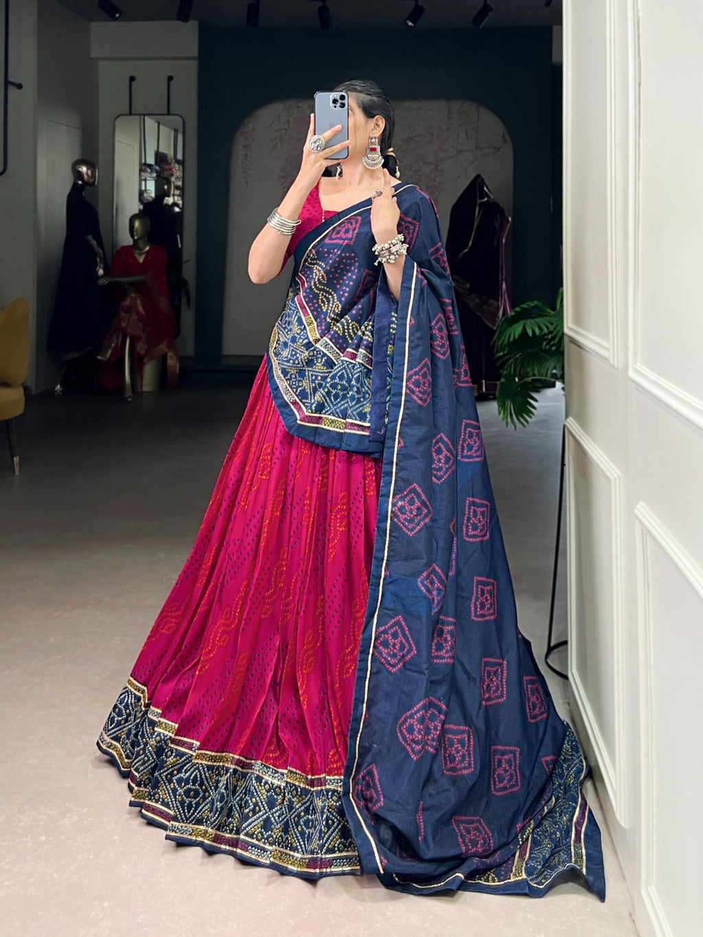 Lorenvalley Fashion Pink Tasar Silk Bandhej Print With Gotta Patti Lace Touch Up Lehenga Choli with Dupatta