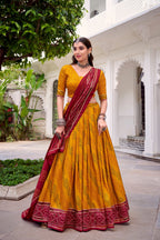 Lorenvalley Fashion Yellow Tasar Silk Bandhej Print With Gotta Patti Lace Touch Up Lehenga Choli with Dupatta