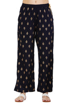 PAVONINE Black Color Full Golden Leaf Print Palazzo For Women Pant - Distacart