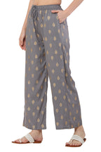 PAVONINE Grey Color Full Golden Leaf Print Palazzo For Women Pant - Distacart