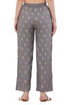 PAVONINE Grey Color Full Golden Leaf Print Palazzo For Women Pant - Distacart