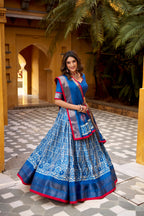 Lorenvalley Fashion Blue Dola Silk Batik Print with Zari Weaving Work Lehenga Choli with Dupatta - Distacart
