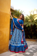 Lorenvalley Fashion Blue Dola Silk Batik Print with Zari Weaving Work Lehenga Choli with Dupatta - Distacart