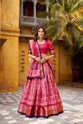 Lorenvalley Fashion Gajari Dola Silk Batik Print with Zari Weaving Work Lehenga Choli with Dupatta - Distacart