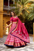 Lorenvalley Fashion Gajari Dola Silk Batik Print with Zari Weaving Work Lehenga Choli with Dupatta - Distacart