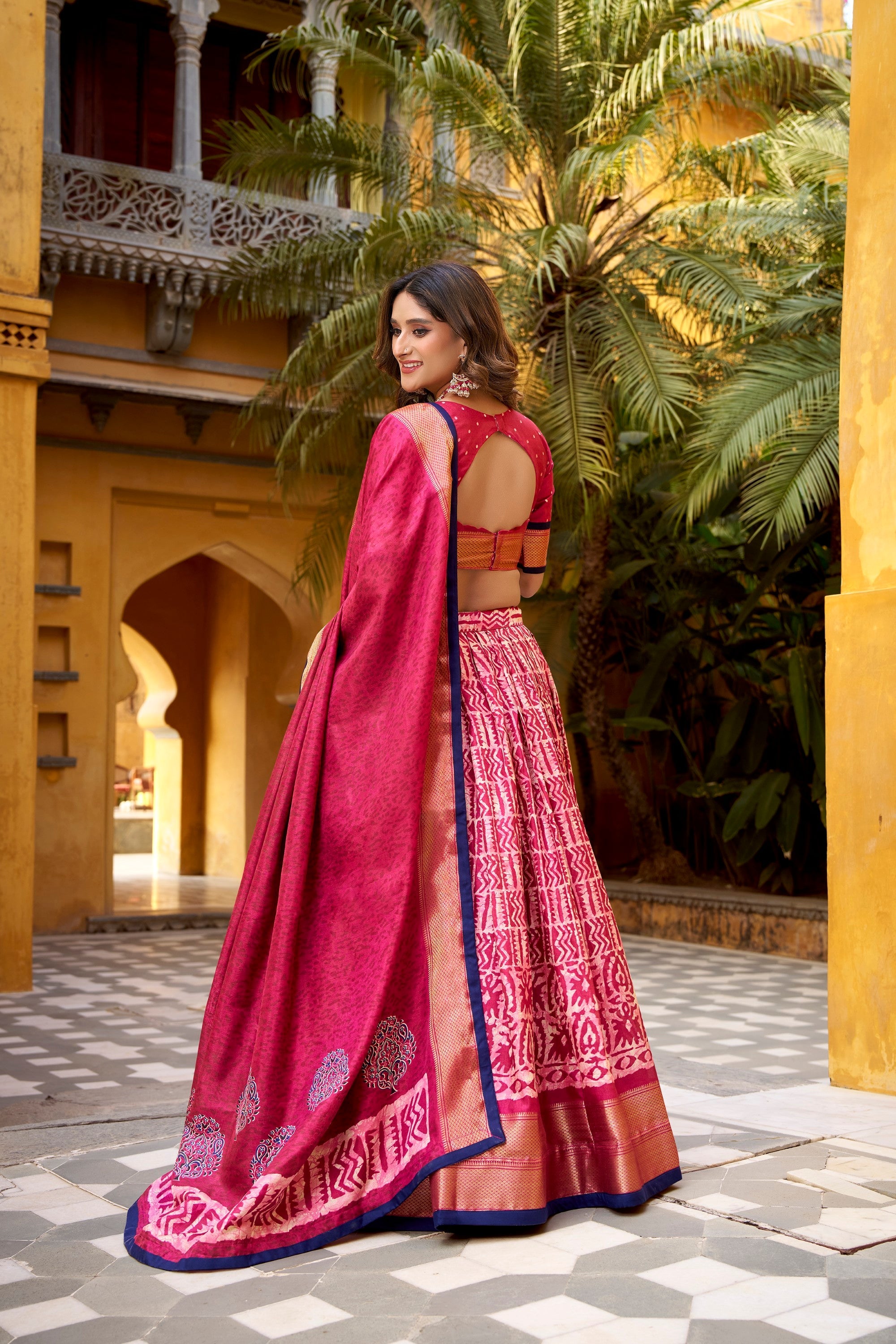 Lorenvalley Fashion Gajari Dola Silk Batik Print with Zari Weaving Work Lehenga Choli with Dupatta - Distacart