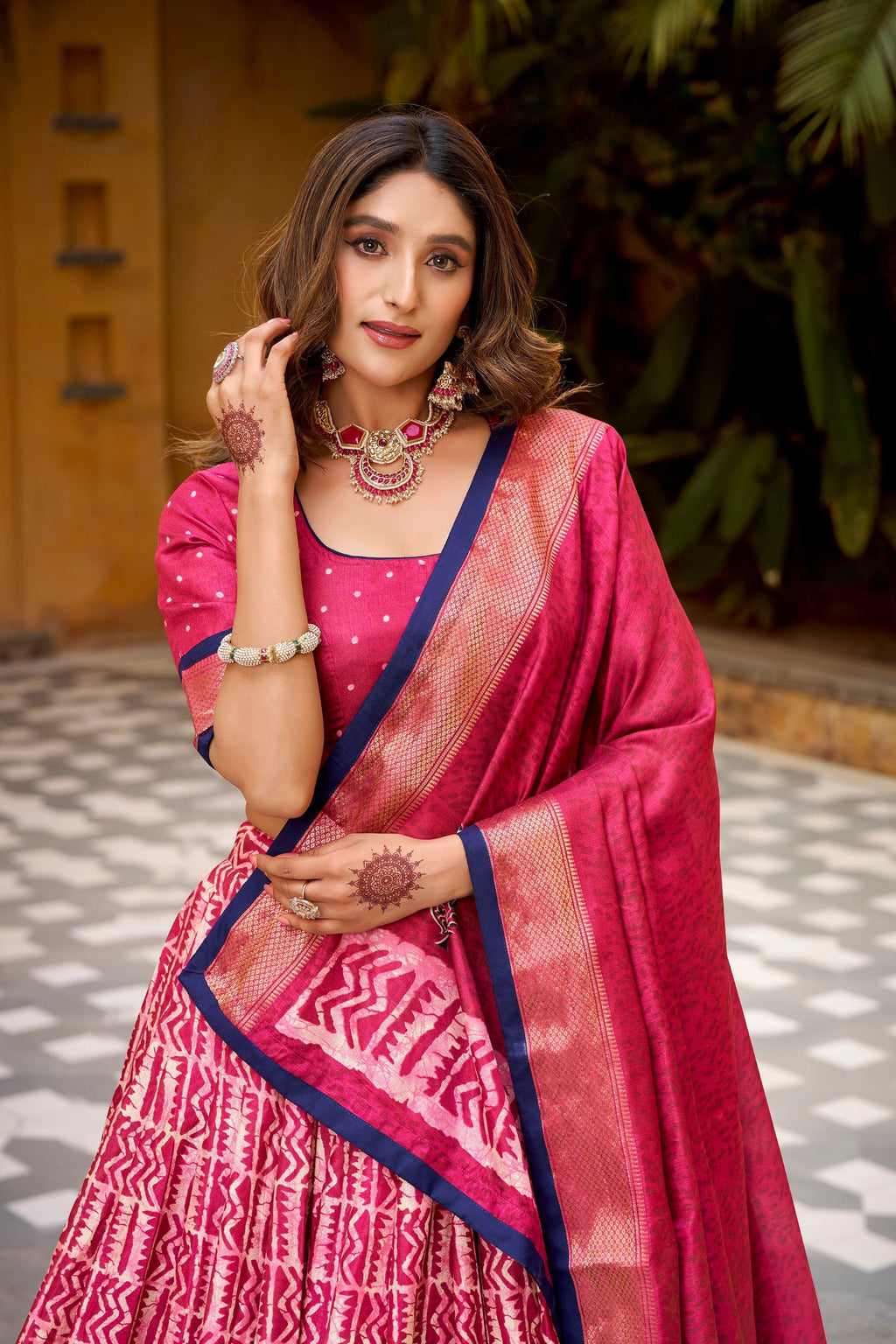Lorenvalley Fashion Gajari Dola Silk Batik Print with Zari Weaving Work Lehenga Choli with Dupatta - Distacart