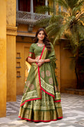 Lorenvalley Fashion Mehendi Dola Silk Batik Print with Zari Weaving Work Lehenga Choli with Dupatta - Distacart