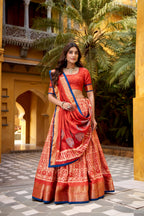 Lorenvalley Fashion Rust Dola Silk Batik Print with Zari Weaving Work Lehenga Choli with Dupatta - Distacart