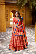 Lorenvalley Fashion Rust Dola Silk Batik Print with Zari Weaving Work Lehenga Choli with Dupatta - Distacart