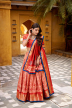 Lorenvalley Fashion Rust Dola Silk Batik Print with Zari Weaving Work Lehenga Choli with Dupatta - Distacart