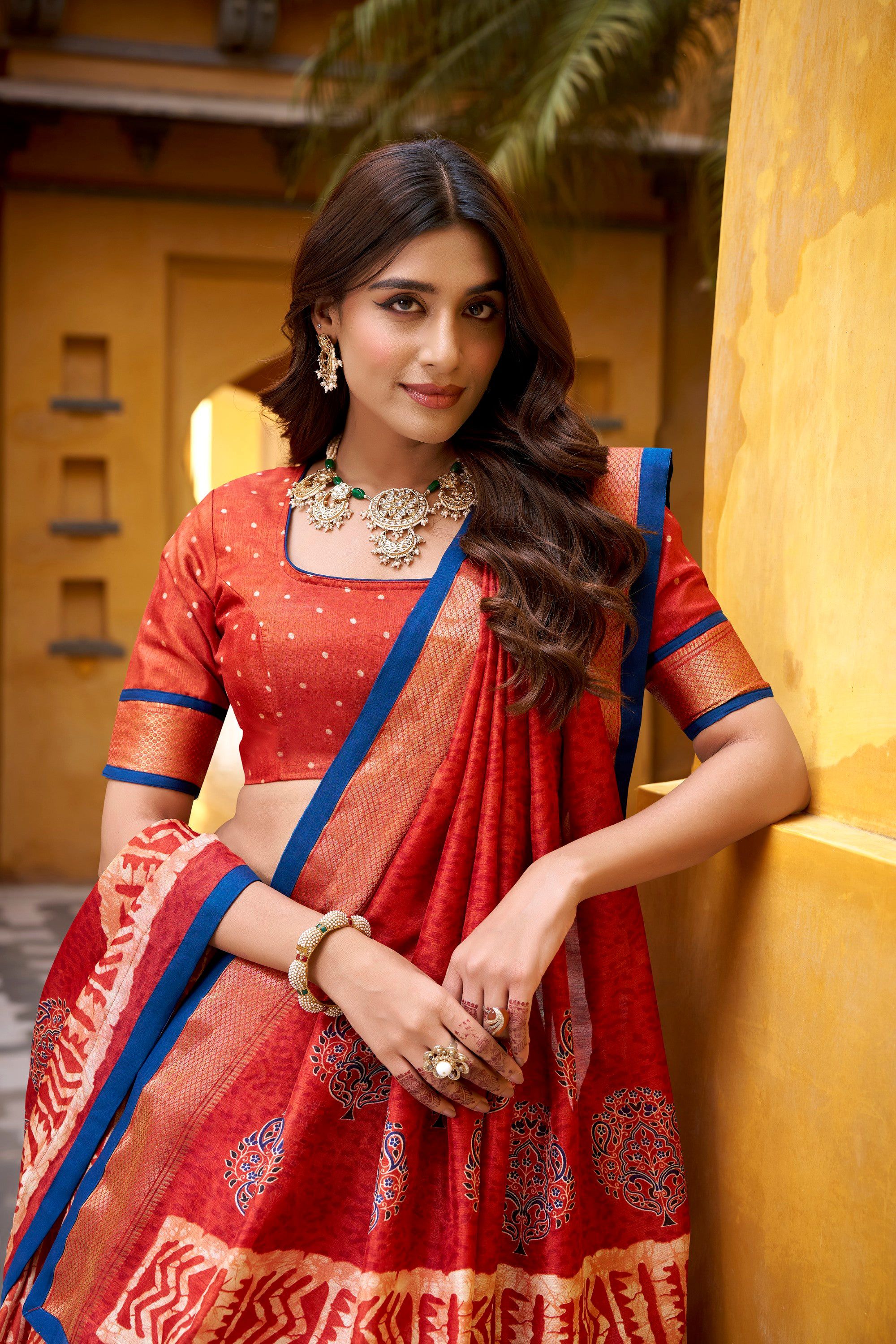 Lorenvalley Fashion Rust Dola Silk Batik Print with Zari Weaving Work Lehenga Choli with Dupatta - Distacart