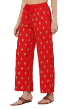 PAVONINE Red Color Full Golden Leaf Print Palazzo For Women Pant - Distacart