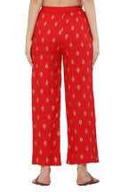 PAVONINE Red Color Full Golden Leaf Print Palazzo For Women Pant - Distacart