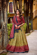 Lorenvalley Fashion Multicolor Vichitra Silk Printed Lehenga Choli with Dupatta - Distacart