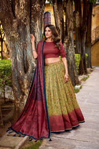 Lorenvalley Fashion Multicolor Vichitra Silk Printed Lehenga Choli with Dupatta - Distacart