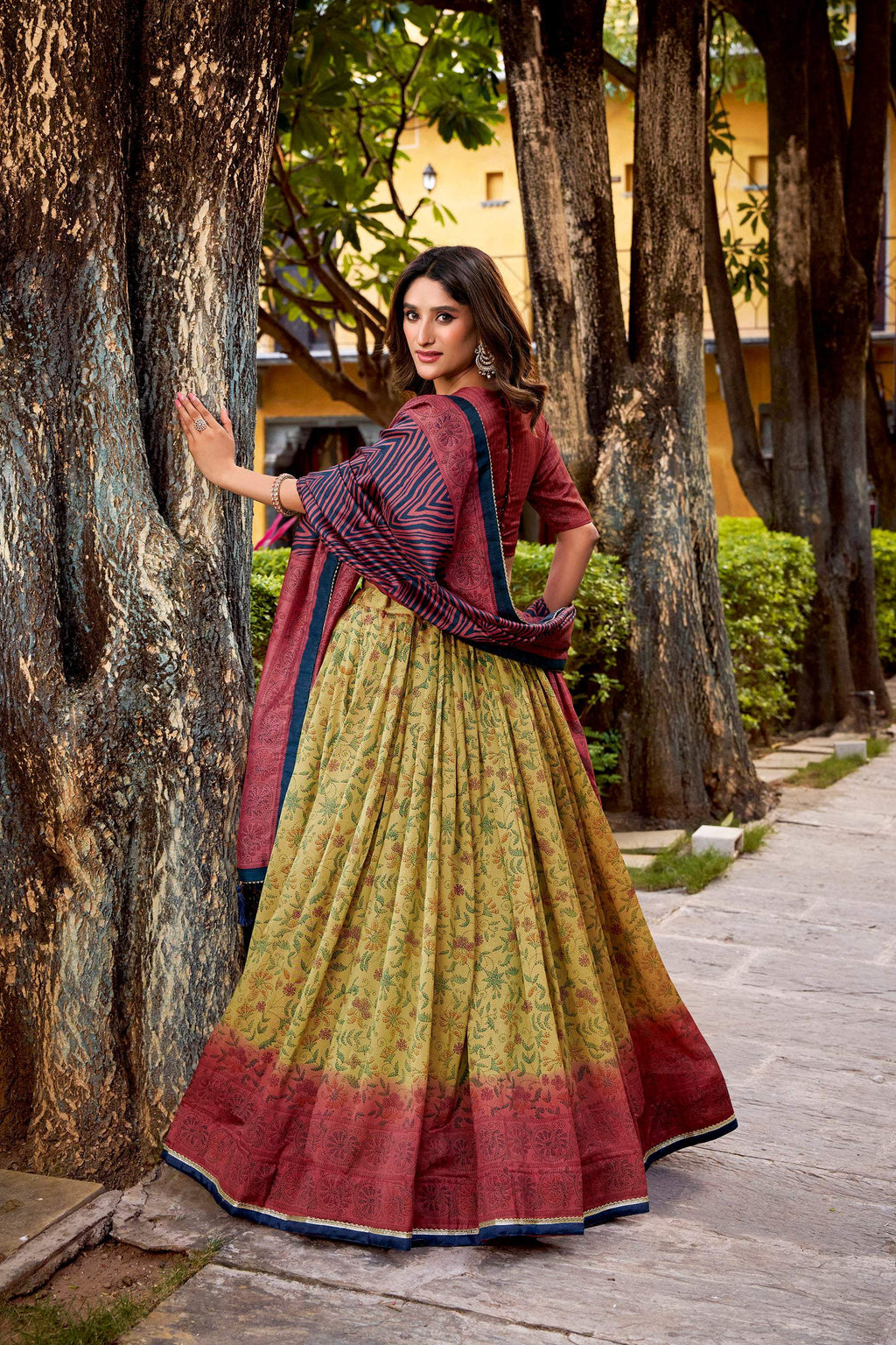Lorenvalley Fashion Multicolor Vichitra Silk Printed Lehenga Choli with Dupatta - Distacart