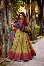 Lorenvalley Fashion Multicolor Vichitra Silk Printed Lehenga Choli with Dupatta - Distacart