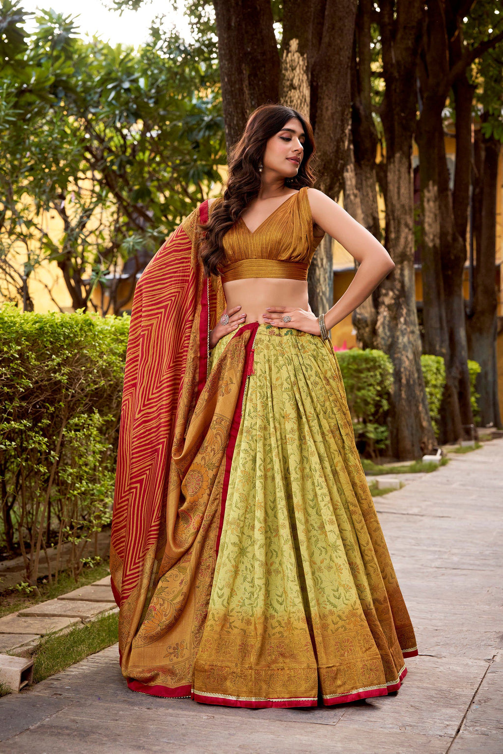 Lorenvalley Fashion Multicolor Vichitra Silk Printed Lehenga Choli with Dupatta - Distacart