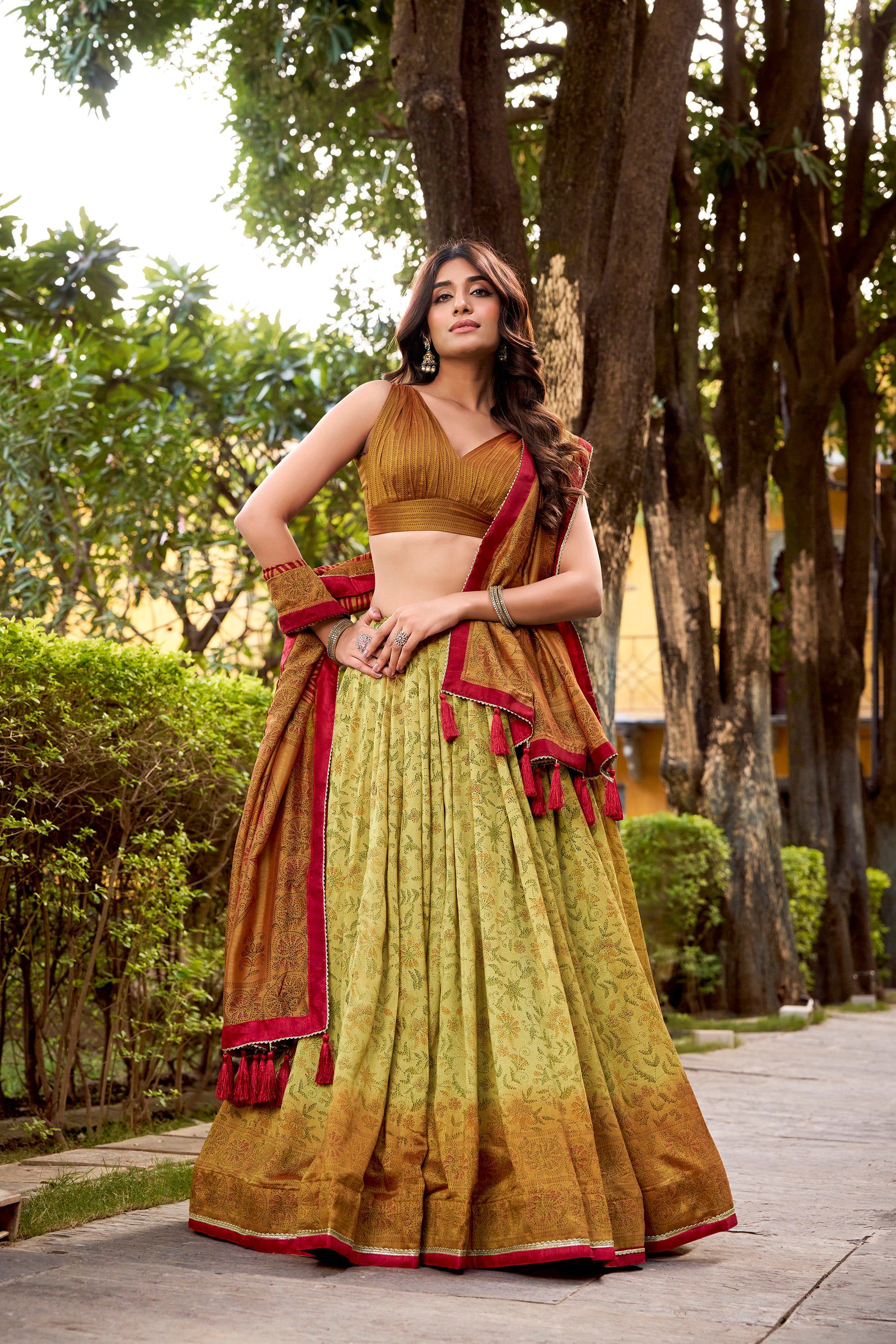 Lorenvalley Fashion Multicolor Vichitra Silk Printed Lehenga Choli with Dupatta - Distacart