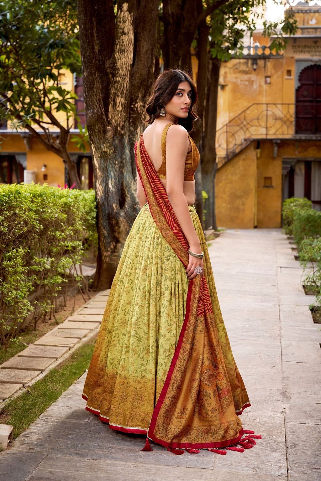 Lorenvalley Fashion Multicolor Vichitra Silk Printed Lehenga Choli with Dupatta - Distacart