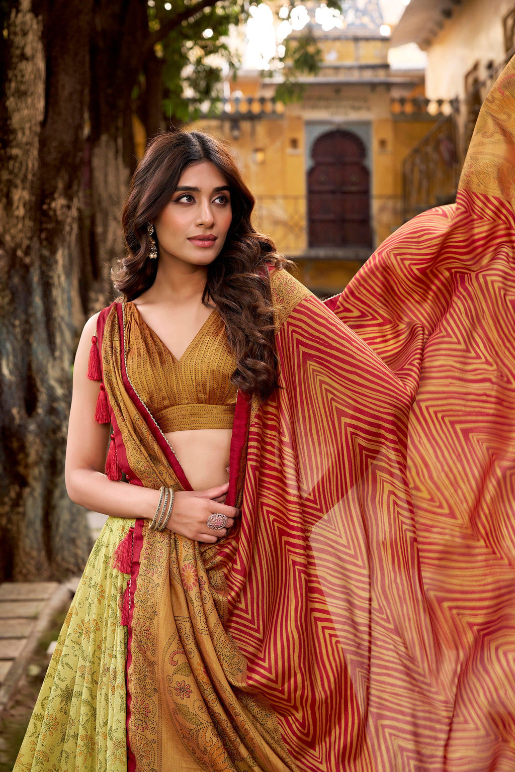 Lorenvalley Fashion Multicolor Vichitra Silk Printed Lehenga Choli with Dupatta - Distacart