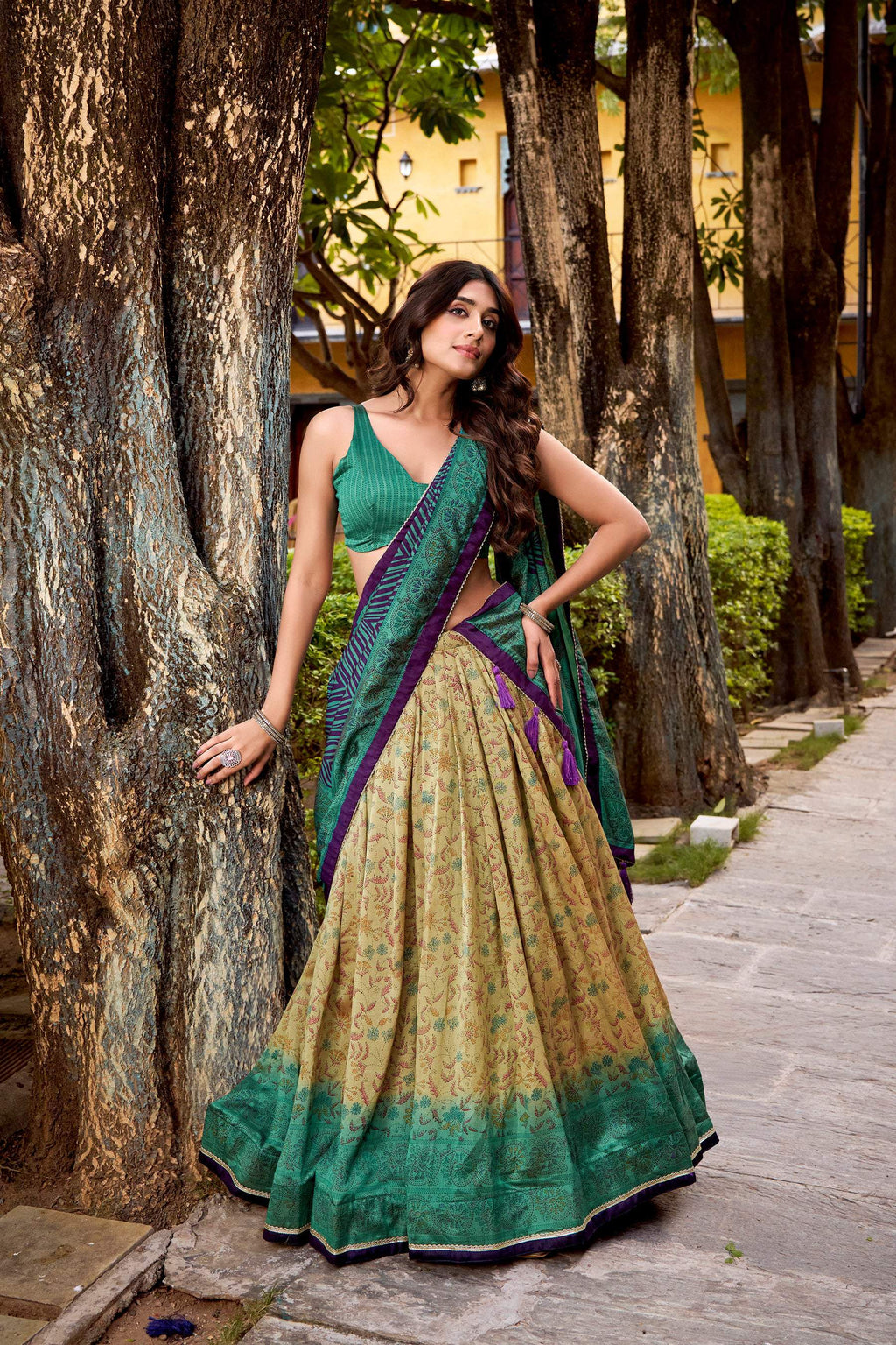 Lorenvalley Fashion Multicolor Vichitra Silk Printed Lehenga Choli with Dupatta - Distacart