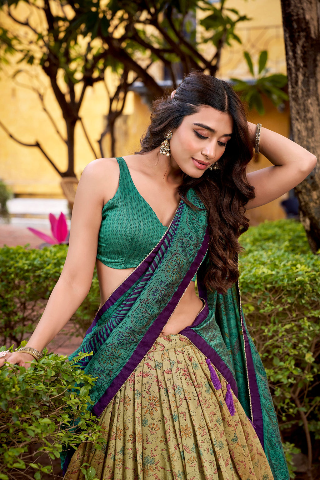 Lorenvalley Fashion Multicolor Vichitra Silk Printed Lehenga Choli with Dupatta - Distacart