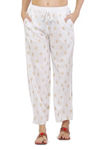 PAVONINE White Color Full Golden Leaf Print Palazzo For Women Pant - Distacart