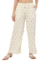 PAVONINE Off White Color Full Golden Leaf Print Palazzo For Women Pant - Distacart