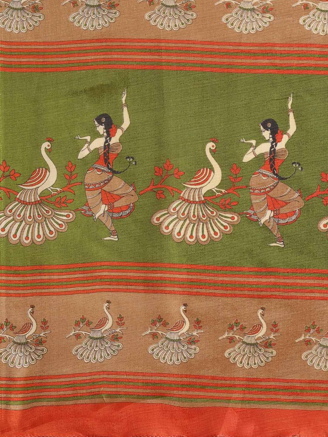 Saree Mall Rust Red & Green Printed Saree - Distacart