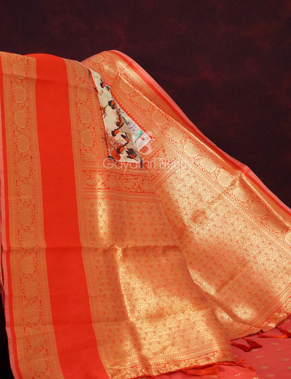 Off White Banaras Border Pichwai Design Banarasi Semi Silk Saree By Gayathri Reddy Designer Studio