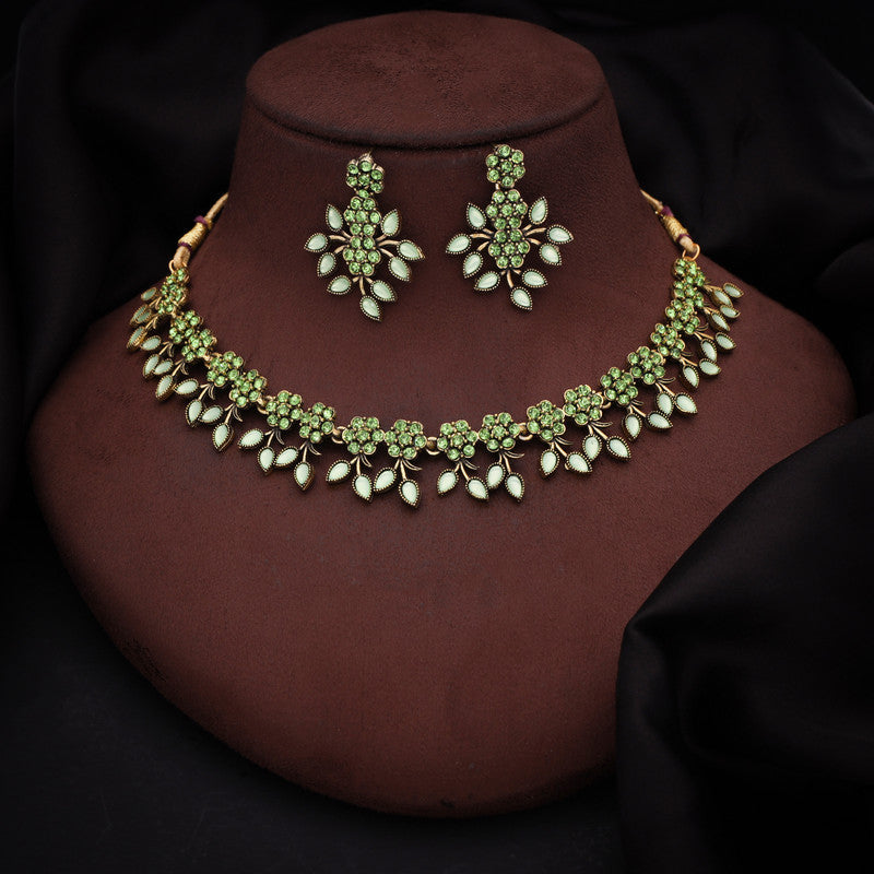 Tehzeeb Creations Sea Green Pack of 1 Gold-Polished Choker Necklace Set With Earring For Women & Girls