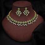 Tehzeeb Creations Sea Green Pack of 1 Gold-Polished Choker Necklace Set With Earring For Women & Girls