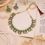 Tehzeeb Creations Sea Green Pack of 1 Gold-Polished Choker Necklace Set With Earring For Women & Girls
