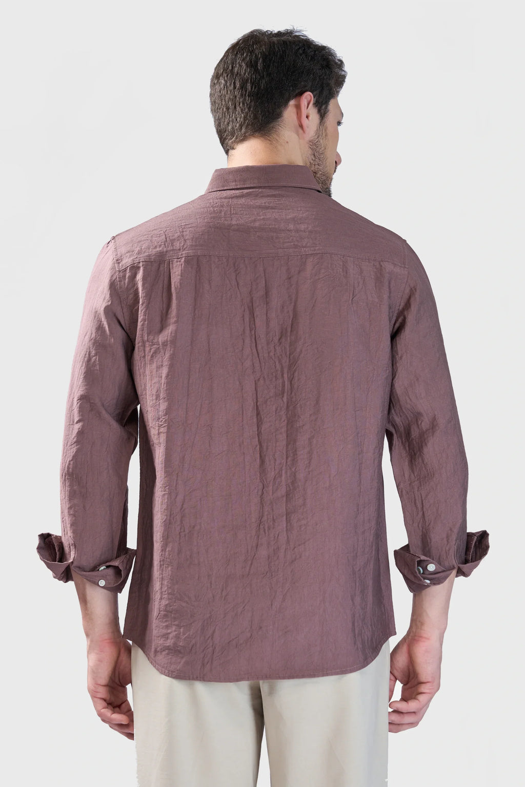 Xkind Brown Crush Wrinkled Look Regular Fit Shirt