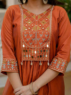 Vedant Vastram Roman Silk Hand Work & Embroidery Work Stitched Kurta Pant Dupatta Set-Orange - Distacart