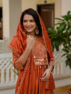 Vedant Vastram Roman Silk Hand Work & Embroidery Work Stitched Kurta Pant Dupatta Set-Orange - Distacart