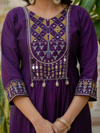 Vedant Vastram Roman Silk Hand Work & Embroidery Work Stitched Kurta Pant Dupatta Set-Purple - Distacart