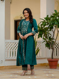 Vedant Vastram Roman Silk Hand Work & Embroidery Work Stitched Kurta Pant Dupatta Set-Rama - Distacart