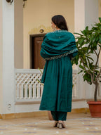 Vedant Vastram Roman Silk Hand Work & Embroidery Work Stitched Kurta Pant Dupatta Set-Rama - Distacart
