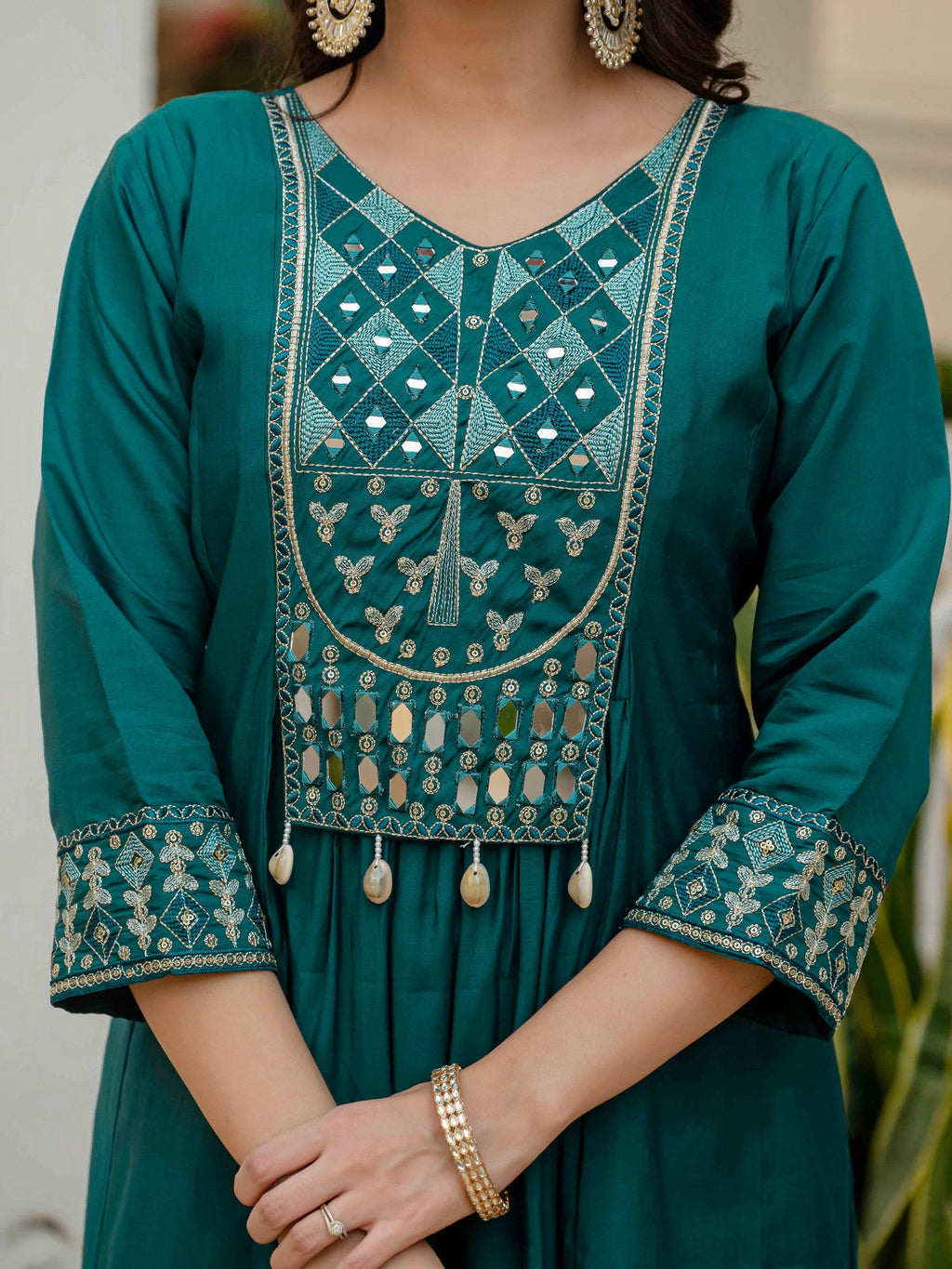 Vedant Vastram Roman Silk Hand Work & Embroidery Work Stitched Kurta Pant Dupatta Set-Rama - Distacart