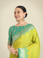 Monjolika Fashion Banarasi Silk Parrot Green Color Weaving Designer Saree