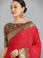 Monjolika Fashion Banarasi Silk Red Color Weaving Designer Saree - Distacart